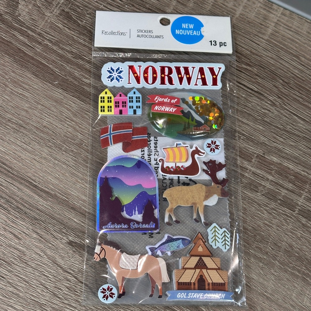 Stickers Recollections Norway Travel Scrapbook Viking Reindeer Northern Lights